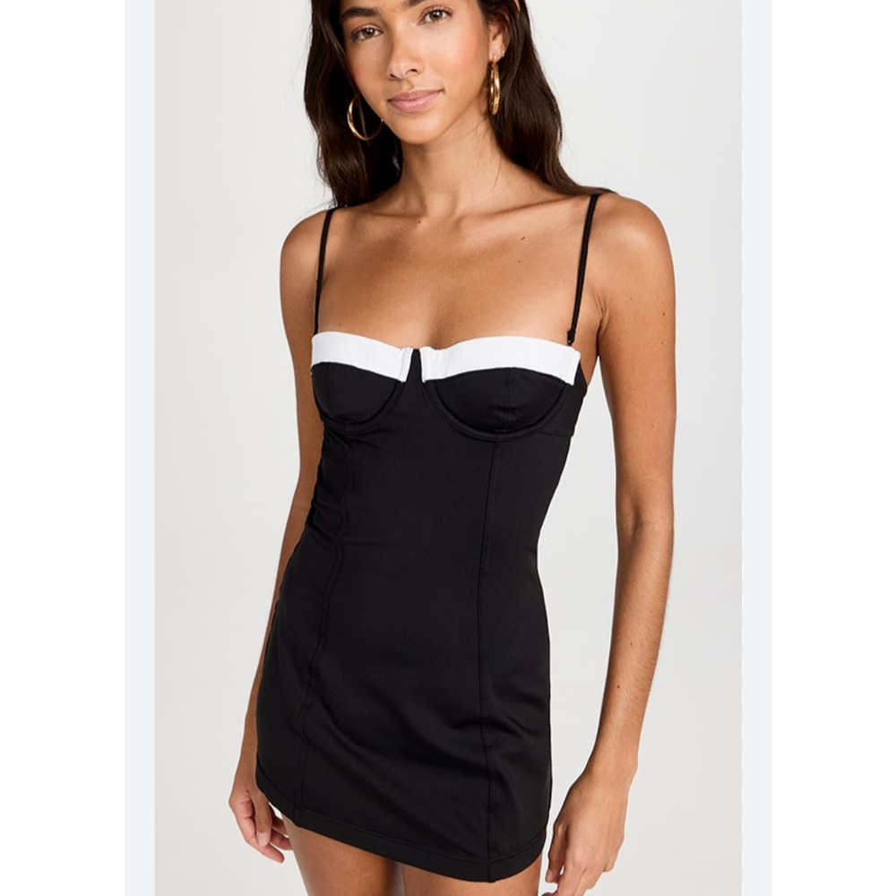 STAUD Black and White One-Piece Swimsuit Dress